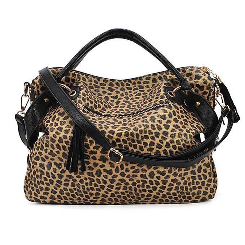 ChikencallÂ® Leopard Print Handbag Hobo Style Purse PU Leather Shoulder Bag for Women With Tassel Sequins - Image 3